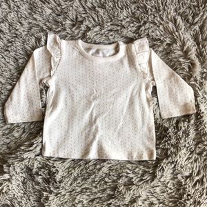 Cotton cream tee with gold polka dots and ruffles